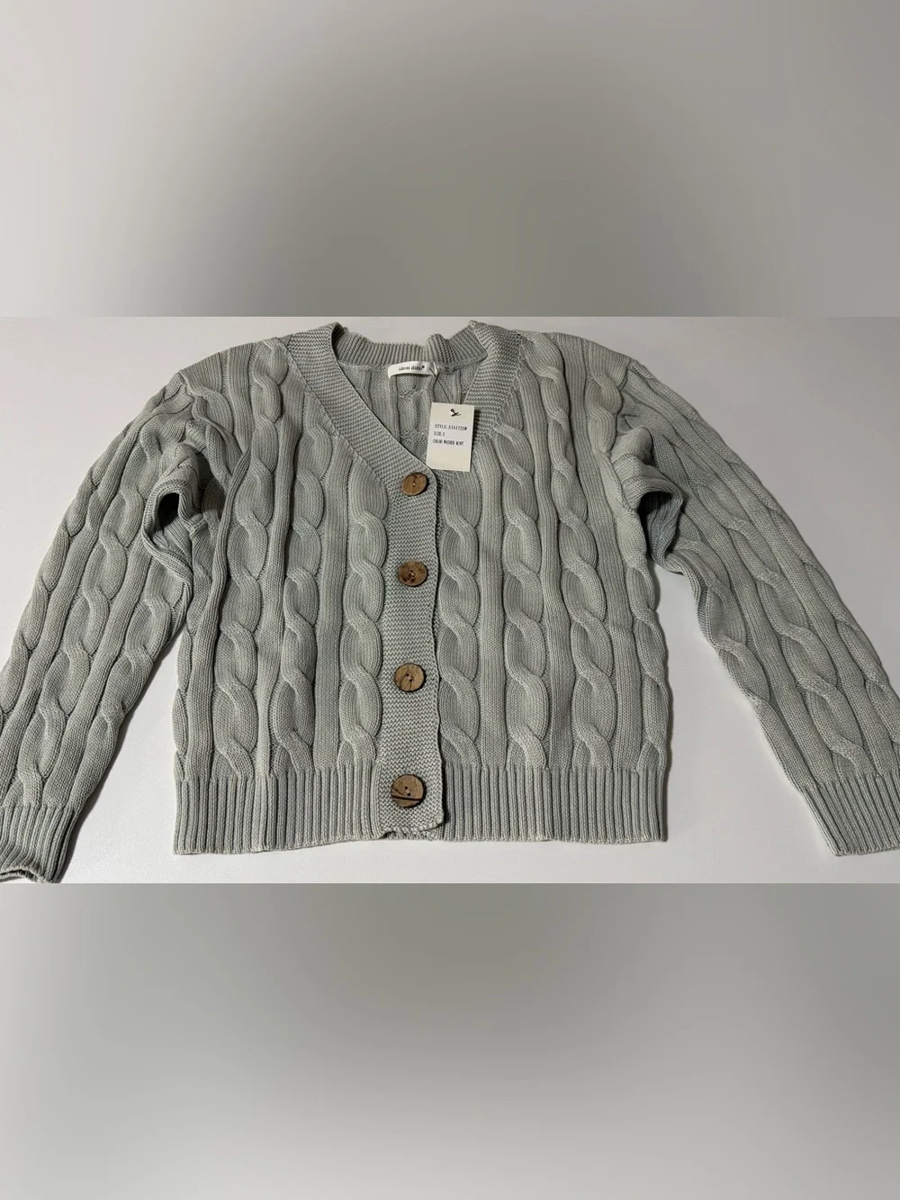 NWT Cable Knit V-Neck Button Cardigan - Mint - Picture 4 of 9